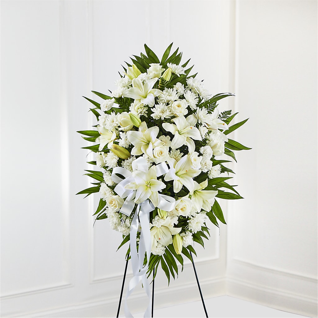 Exquisite Tribute Standing Spray-White Ribbon – A Flower 4 Us, El Paso TX